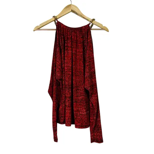 Michael Kors  Chain Cold Shoulder Long Sleeve Top Womens XS Red Black Glam Event