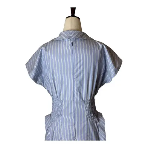 By Anthropologie Dress Women Small Blue White Striped Pleated Midi Preppy Boho