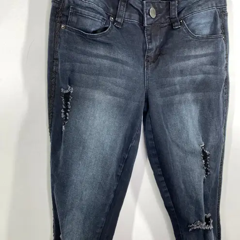 Ymi Dark Wash Blue Cotton Blend Denim Shimmer Detail Ankle Jeans Women's Size 3