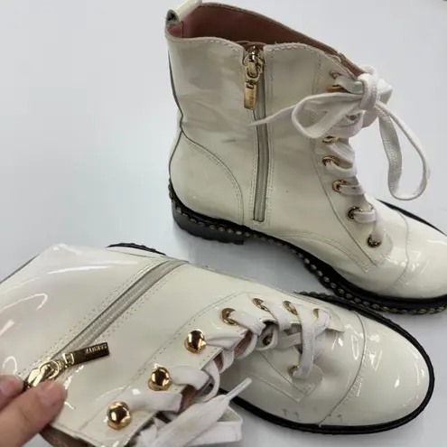 Schutz Boots Womens Size 8B White Andorra Patent Leather Studded Combat