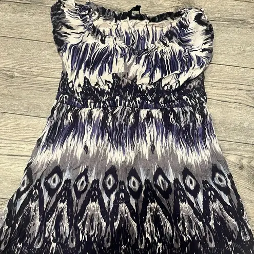 Just Love Womens Medium Blue Black White and Grey Mini Dress Flowy Short Sleeves