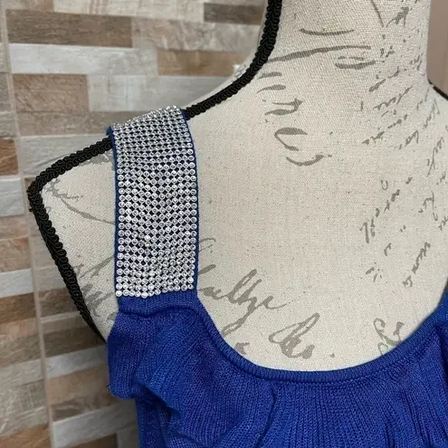 Belldini NWT cobalt blue asymmetrical knit dress w rhinestones and ruffles Sz XL