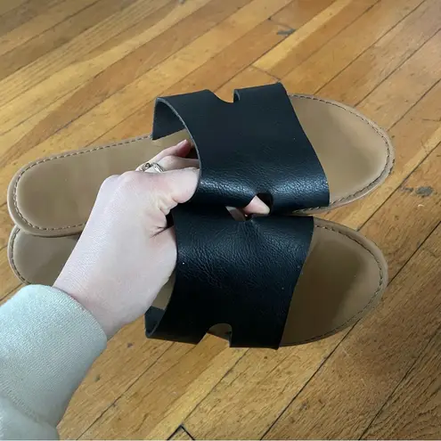 West Loop Black and Tan Slip-On Sandals with Suede Straps