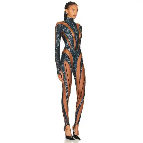 MUGLER Womens Long Sleeve Jumpsuit in Warped Snake Black Nude 34 New Catsuit Size undefined