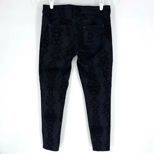 Bisou Bisou Michele Bohbot Black Flocked Skinny Jeans Size 4