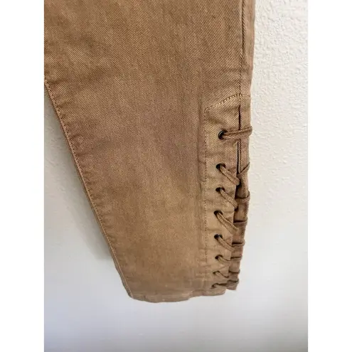 Stradivarius Lace-Up Skinny Jeans Brown Stretch Mid Rise Size 8 Boho Western