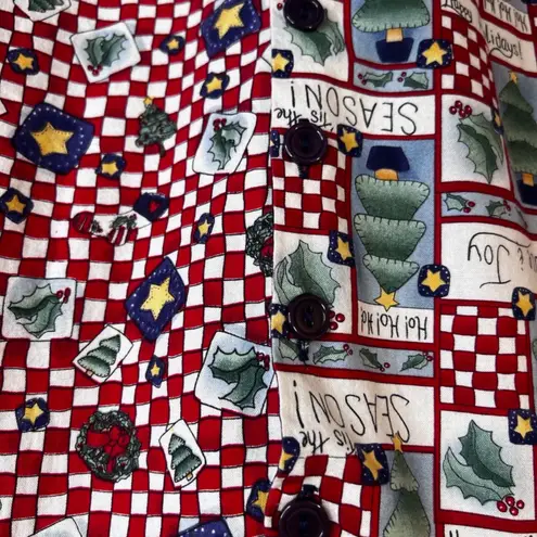 Robyn Lyn VTG Christmas VEST Mixed Print Happy Holidays Novelty Size L/XL Cotton Blue Size L