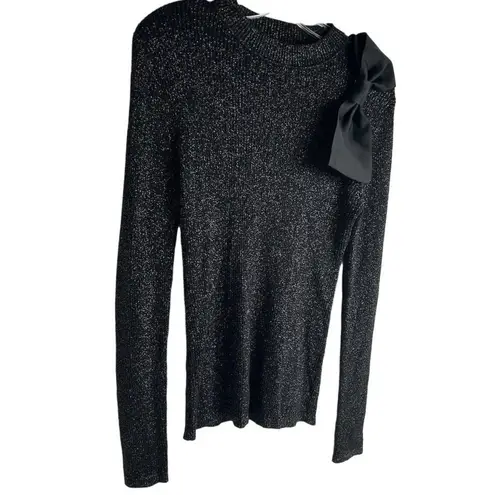 Ann Taylor Factory Women's M Black Metallic Sweater Bow Detail Pullover Size M