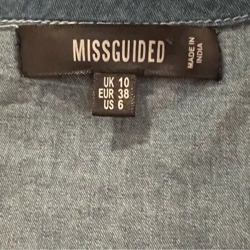 Missguided Tie Front Square Neck Volume Sleeve Denim Crop Top Deep Blue Size 6