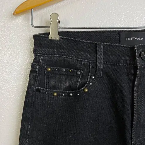 Driftwood Amelia Straight Crop 26 Black Jeans Denim Studded Womens Raw Hem Split