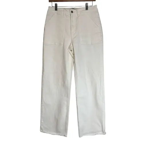 Mica Los Angeles White Wide Leg Crop Jeans Size 28 Raw Hem Cropped