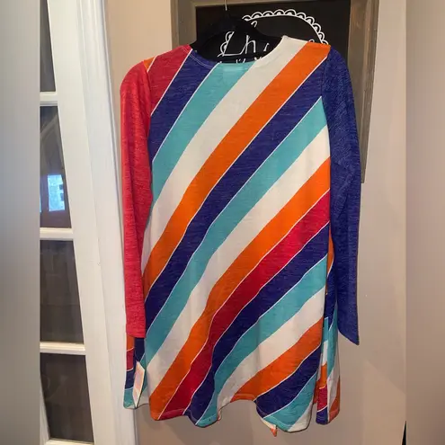 LuLaRoe  Retro Stripes small Caroline Cardigan Blue Red White Cream Orange NEW!