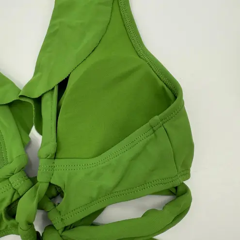 Robin Piccone Ava Bikini Top Size Small NEW Ruffle Tie Swim Green Classic NWOT