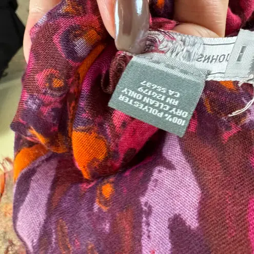 Johnston & Murphy Floral Abstract Scarf Red Pink Multi Fringe Wrap NWOT - Image 7