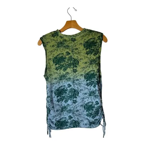 Pilcro Shirt Women Small Blue Green Floral Crew Neck Ruched Tie Sides Top Boho