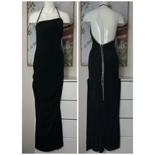 J'adore Maxara Black Bodycon Halter Maxi Strappy Dress Diamante Size 40 Small