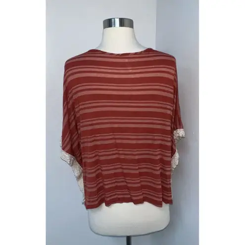 D'closet Womens Boxy Cropped Top Size S M Rust Striped Crochet Boho V