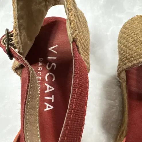 Viscata Barcelona Espadrilles Wedge Size 40 Euro 9 US Ankle Strap Crochet Fabric Pink