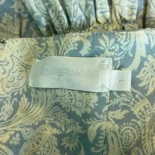 Zimmermann  Helm Tiered Sweetheart Neck Linen Cotton Mini Dress Blue Cream Size 1