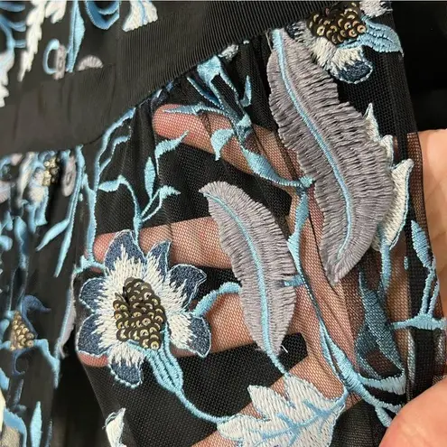 Sandro Sz 2 Floral Embroidered Midi Dress Tulle Blueshine Sleeveless