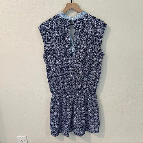 Cabana Life West Indies Fringe Romper Blue White Geometric Printed Jumpsuit L Size L