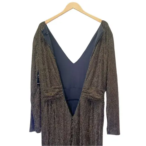 Boston Proper NWT Glitter Wide Leg Jumpsuit Black & Gold Stripe Size Medium NEW