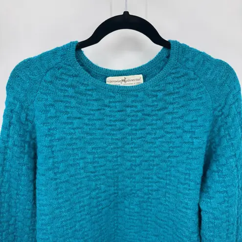 Peruvian Connection Handmade Sweater Womens L Blue Alpaca Basketweave Knit VTG