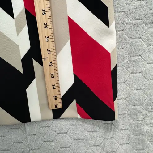 BOSS Hugo Boss Geometric Sheath Dress 10 Red Black Beige V Neck Portugal 40s Mod Size 12