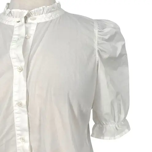 Nation Ltd Suzette Puff Sleeve Ruffle Neck White Pima Cotton Blouse Size Medium