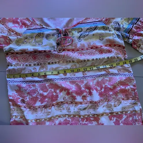 Rosa Nud Floral Print Pink Tunic Dress Beach Summer Lightweight Size Small Red