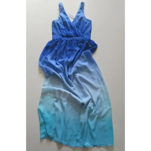 Jay Godfrey NWT Sinclair Blue Teal Ombre Chiffon Slit Front Maxi Dress Gown 2