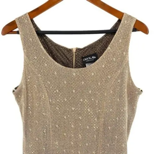 Onyx Nite Vintage Metallic Gold Maxi Long Tassel Dress Old Hollywood Glam