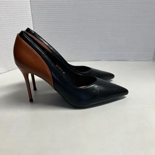 SEVEN BIG TREE Black Brown Color Block Pointed Toe Stiletto Heels Size 40 US 9.5