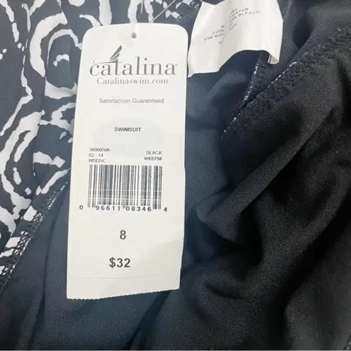 Catalina NWT Retro Ruched Swim Dress Black & White Swirls Women’s Size 8 Modest