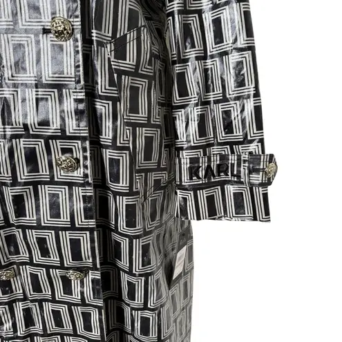 Karl Lagerfeld  Women's Double L Trench Coat Sz 12 Black White Geometric Long