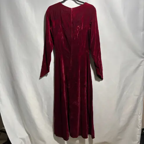 VTG Morbid Threads Velvet Maxi Dress Lace Up V Neck Long Sleeve Burgundy Goth M Red Size M