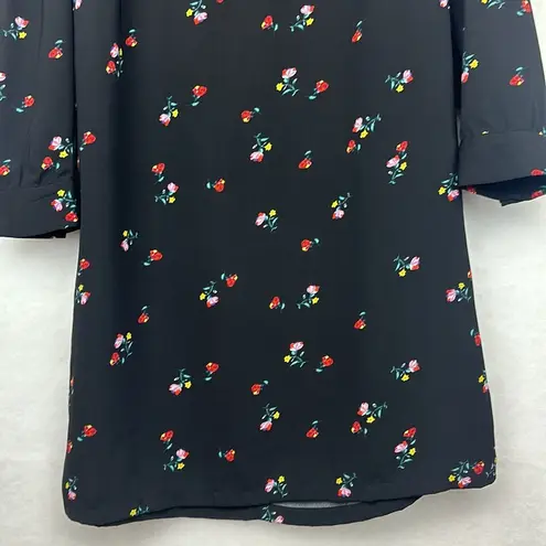 Old Navy Dress A Line 3/4 Sleeve Scoop Neck Floral Stretch Black Sz Large