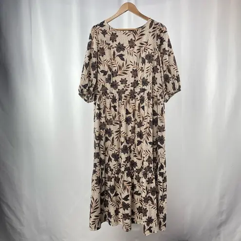 Eloquii Floral Puff Sleeve Midi Dress in Cream Size 16
