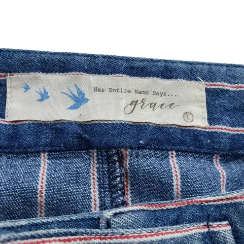 Her Entire Name Says Grace Womens Skirt Size Large Denim Striped Nautical Preppy Blue