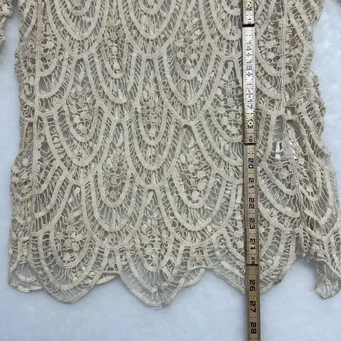 Gatsby Art Deco Style Bohemian Ivory Crochet Blouse Sz One Size Minimalist Tan