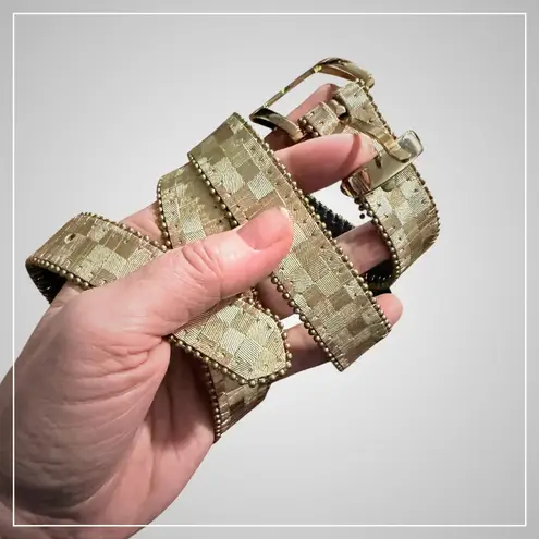 Vintage Gold Tone Woven Checkerboard Beaded Belt Size M Size M