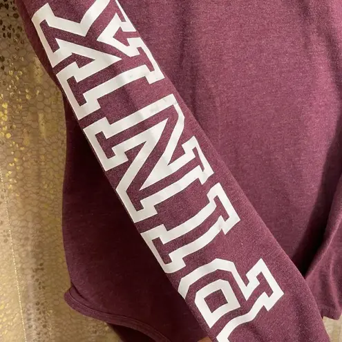 PINK - Victoria's Secret  Maroon white Logo Long Sleeve Bodysuit, Medium