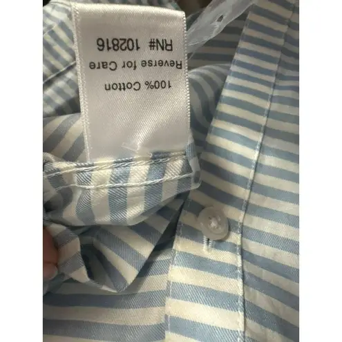 Garnet Hill Womens Blue White Striped Button Up Shirt Size 0 Cotton Long Sleeve