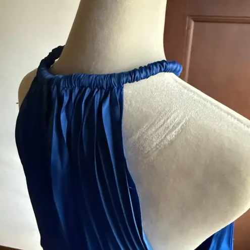 Boston Proper | Blue Pleated Charmeuse HIgh Neck Midi Dress | Medium