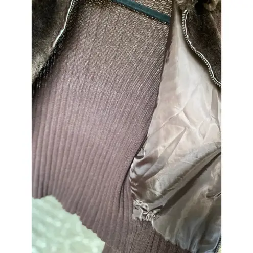 Tiara International Vintage Tiara Inter. Brown Fur Knit Jacket L Quiet Luxury Holiday Festive