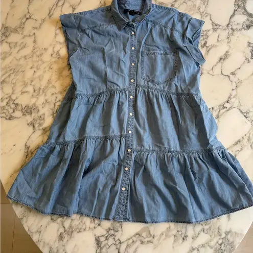 Veronica Beard EUC Harrow Cotton Chambray Denim Tiered Mini Dress Sz 14