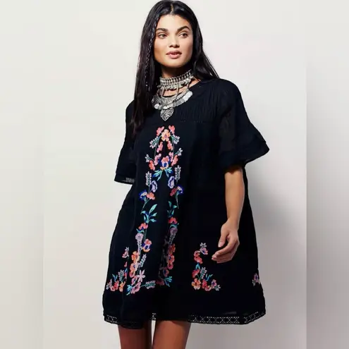 Free People  Perfectly Victorian Embroidered Boho Festival Mini Shift‎ Dress XS