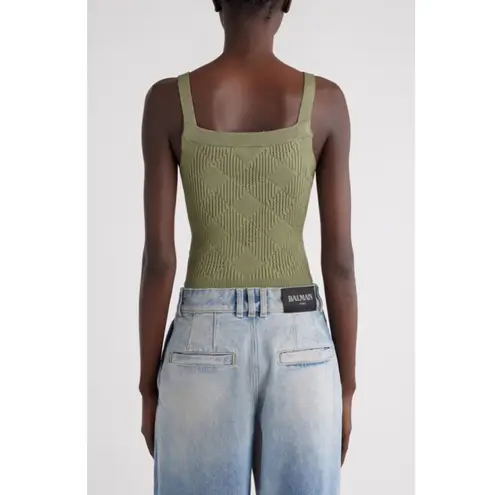 Balmain Vichy Gingham Knit Tank Top Olive Green 44 FR 12 US NWT DF0AB051KH60