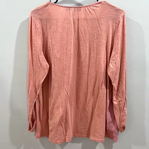 Gloria Vanderbilt  pink vneck roll tan blouse size large