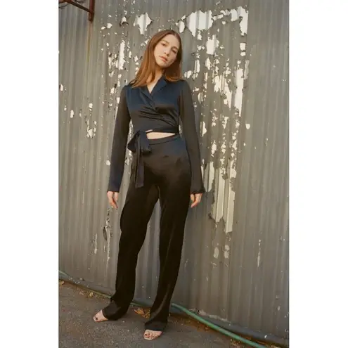 AREA NYC NWT Cassidy Black Silk Satin Crossover Front Jumpsuit Size 4